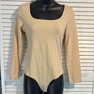 Women's Tan Long Sleeve Bodysuit